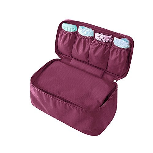 Wowlife Fashion Portable Multi-Functional Travel Organizer Cosmetic Make-up Bag Luggage Storage Case Bra Underwear Pouch (Wine Red) - Image 2