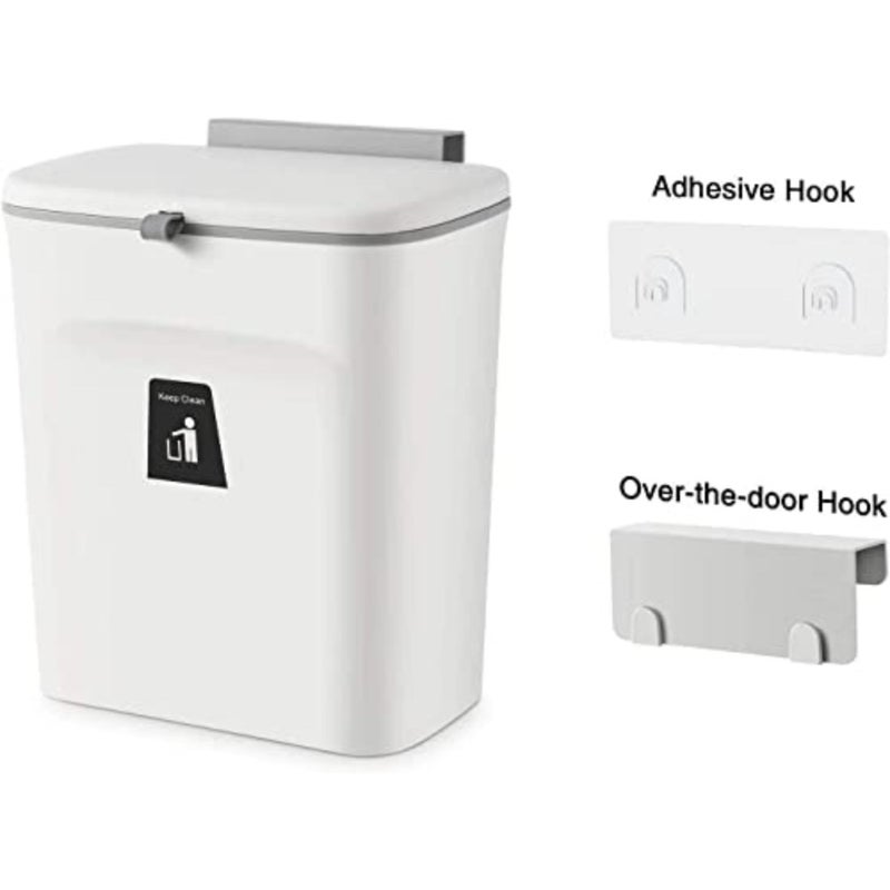Kitchen Trash Can for Countertop or Under Sink, Mountable Indoor Composter, Hanging Small Trash Can with Lid for Cabinets/Bathroom/Bedroom/Office/Camping, 2.4 Gallon White - Image 4