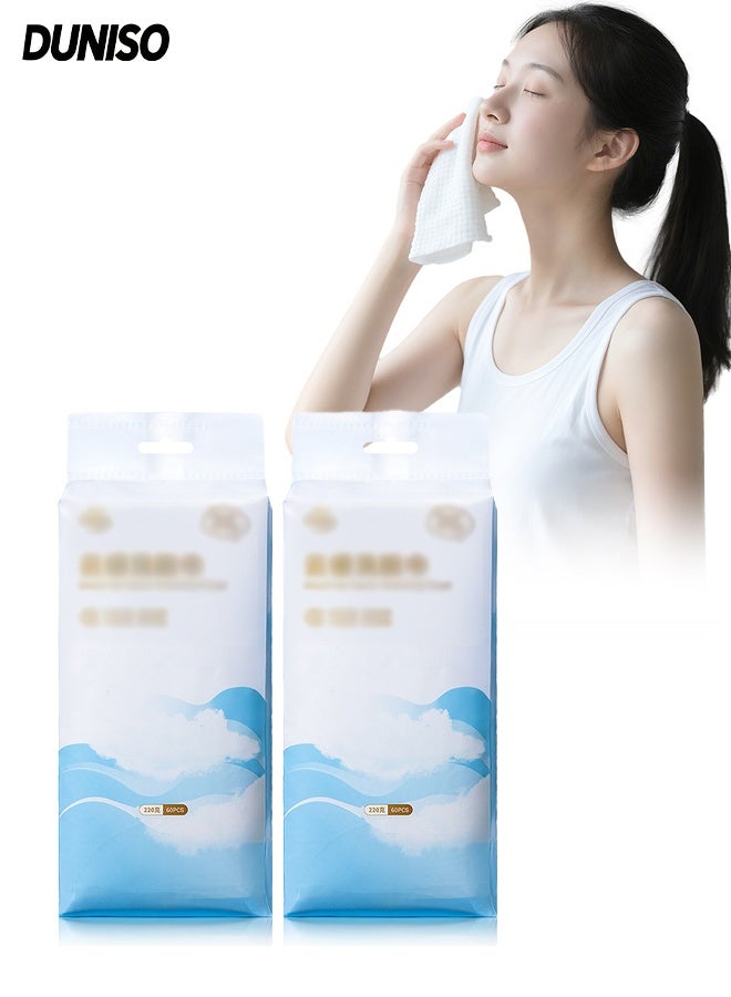 DUNISO 2 Pack 60 Count Face Cloths for Washing, 100% Cotton Face Towel,  Dry Wipe Facial Tissue, Portable Soft Face Cloths for Sensitive Skin & Baby & Facial Clean & Personal Care & Travel - Image 1