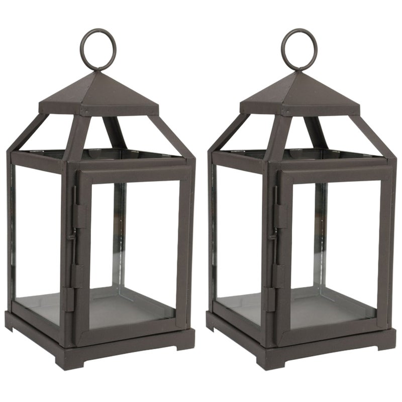 Hosley Set of 2 Clear Glass and Iron Classic Style Lantern 12 Inch High Ideal Gift for Weddings Festivities Parties Outdoor Activities Aromatherapy Spa Settings with Votive or LED W9 - Image 1