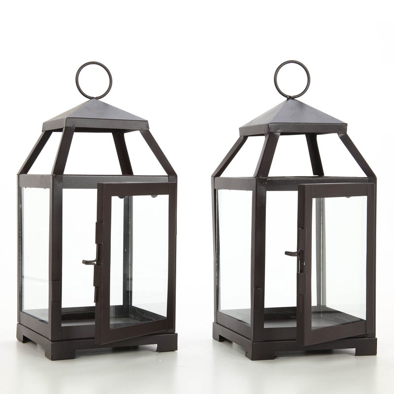 Hosley Set of 2 Clear Glass and Iron Classic Style Lantern 12 Inch High Ideal Gift for Weddings Festivities Parties Outdoor Activities Aromatherapy Spa Settings with Votive or LED W9 - Image 2