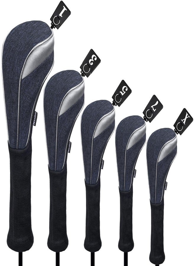 Andux 5pcs/Set Nylon Golf Wood Club Head Covers with Long Neck Blue - Image 1
