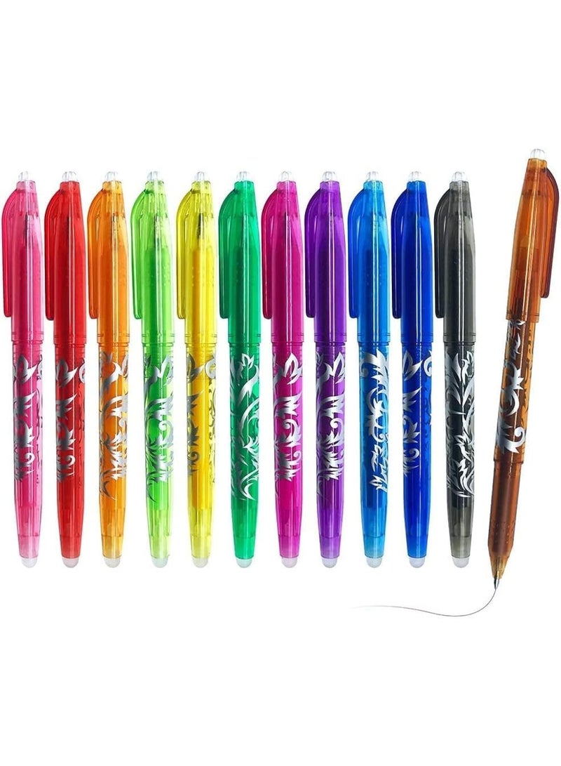 12 Pcs Erasable Gel Pens, Heat Erase Pens for Fabric, 0.5mm Fine Point Rolling Ball Pen for Drawing Writing, Writes Smooth, Erases Clean, for Kid Students Adults, Assorted Color - Image 1