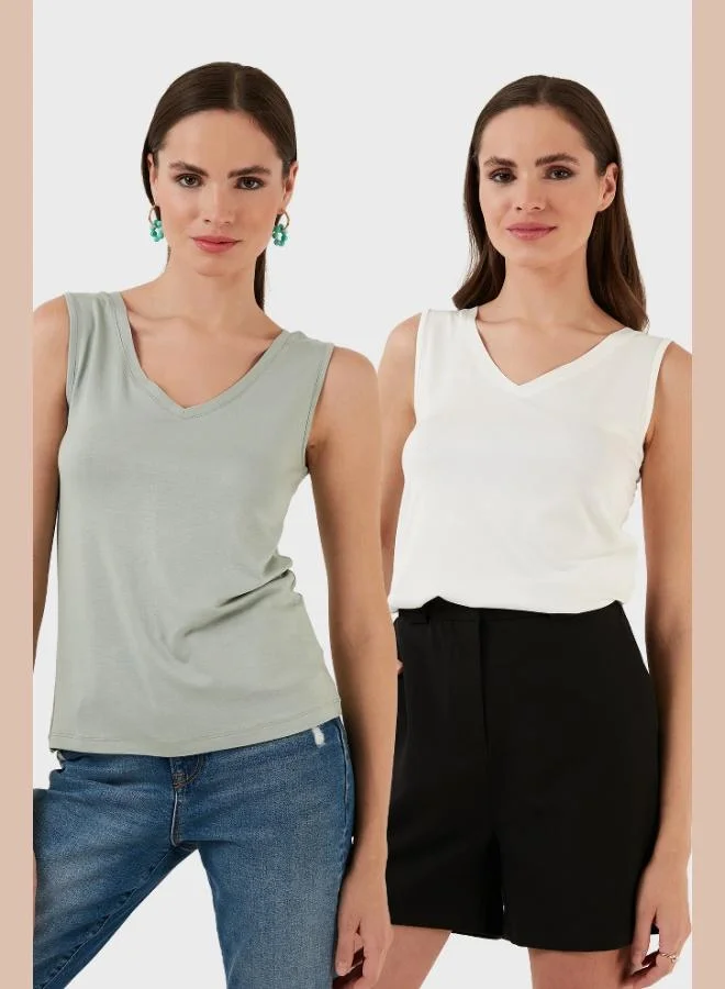Lela Lela Slim Fit V-Neck Thick Strap 2-Pack Blouse Women's Blouse 5864384S2