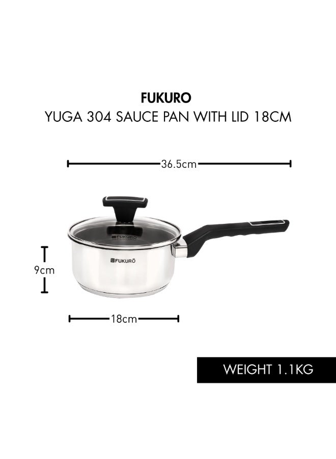 Fukuro Yuga 304 Stainless Steel Sauce Pan With Lid - 18cm - Image 4