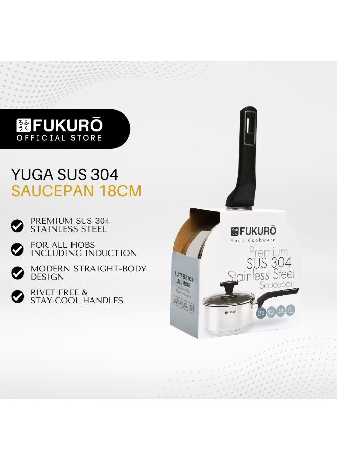 Fukuro Yuga 304 Stainless Steel Sauce Pan With Lid - 18cm - Image 1