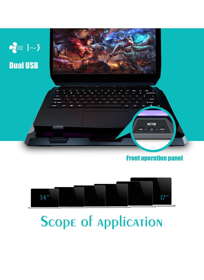 Generic IETS GT300 Double Blower Laptop Cooling Pad for 14-17 Inch Gaming Laptop, Cooler Pad with Dust Filter, Flexible Rubber Ring, Colorful Lights,Adjustable Mount Stand,Third Gear Speed  - Image 2