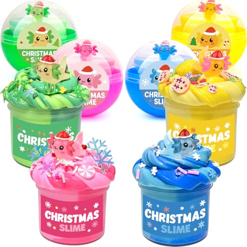 WUJYLY Christmas Slime Kit4 Butter Slime Christmas Stocking Stuffers Soft Stretchy Axolotl Slime Party Favors for Girls Boys and Kids Holiday Birthday Classroom Gifts - Image 1