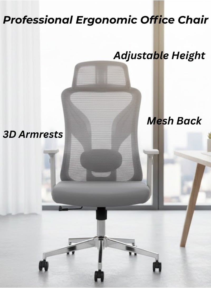 Furalux Professional Ergonomic Office Chair with Breathable Mesh Back, Adjustable Height, Head Support, Swivel Base and Comfortable Armrests for Home and Office Use - Image 4