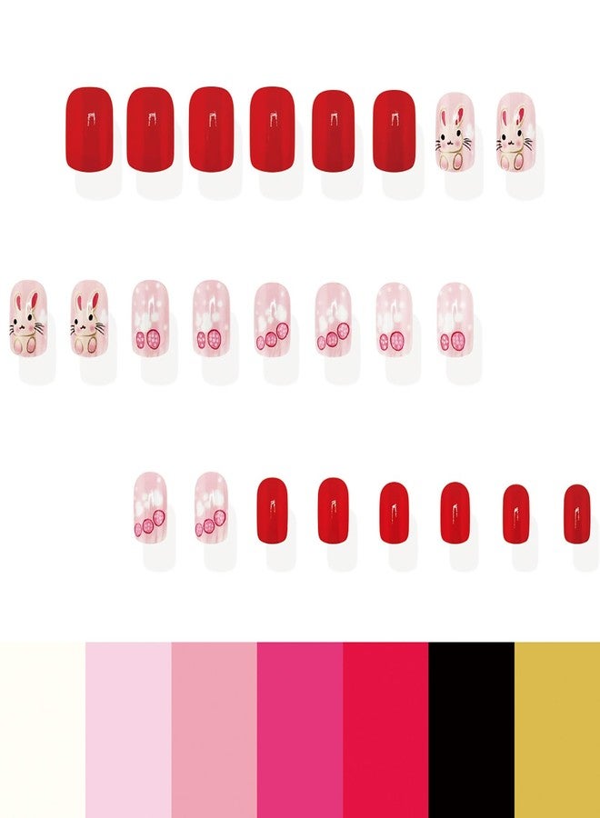 KKUUOO Easter Press on Nails Short Square Fake Nails Cute Bunny False Nails Easter Egg & Cloud Design Acrylic Nails Full Cover Glossy Stick on Nails for Women Girls Easter Nail Art Decoration 24Pcs - Image 5