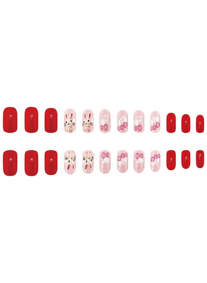 KKUUOO Easter Press on Nails Short Square Fake Nails Cute Bunny False Nails Easter Egg & Cloud Design Acrylic Nails Full Cover Glossy Stick on Nails for Women Girls Easter Nail Art Decoration 24Pcs - Image 2