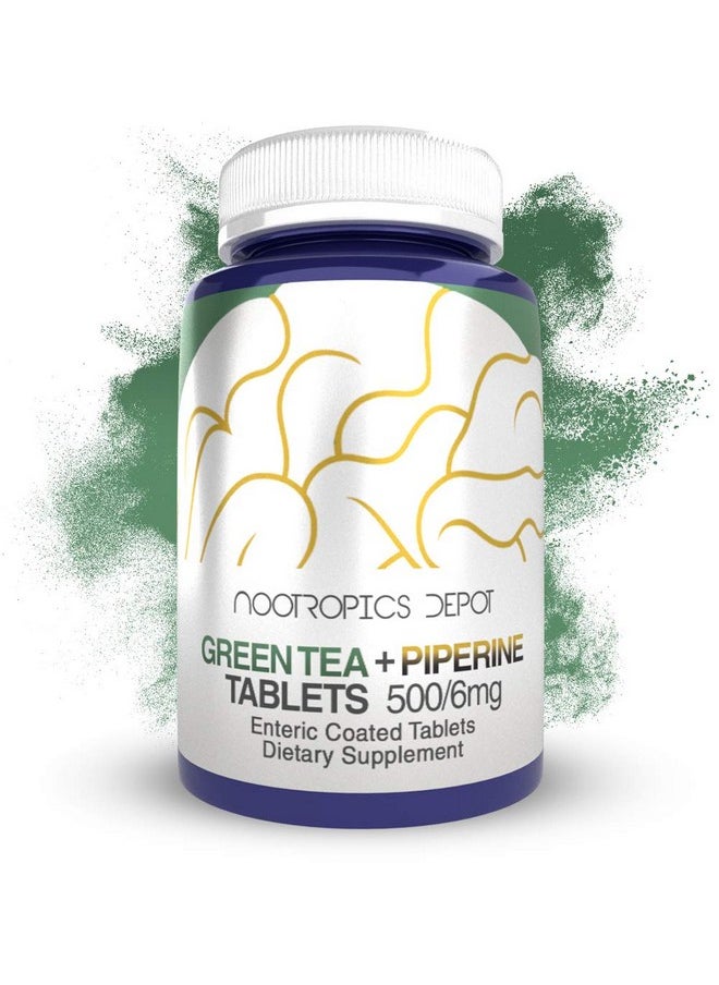 Nootropics Depot - Green Tea Extract Tablets ; 60 Count ; 500Mg ; Minimum 45% Egcg + 6Mg Piperine ; Enteric Coated - Image 1