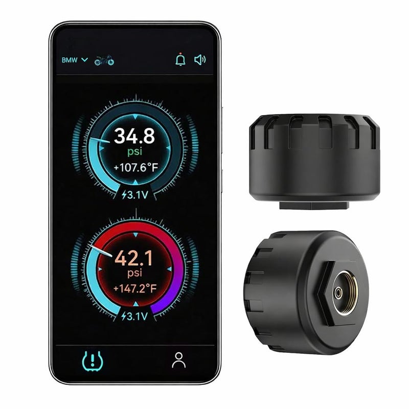 Hyphoon Motorcycle Tire Pressure Monitoring System, Bluetooth TPMS for Motorcycles â€“ Real-Time Tire Pressure & Temperature Monitor with Dual External Valve-Stem Sensors, Waterproof Wireless TPMS (2) - Image 1