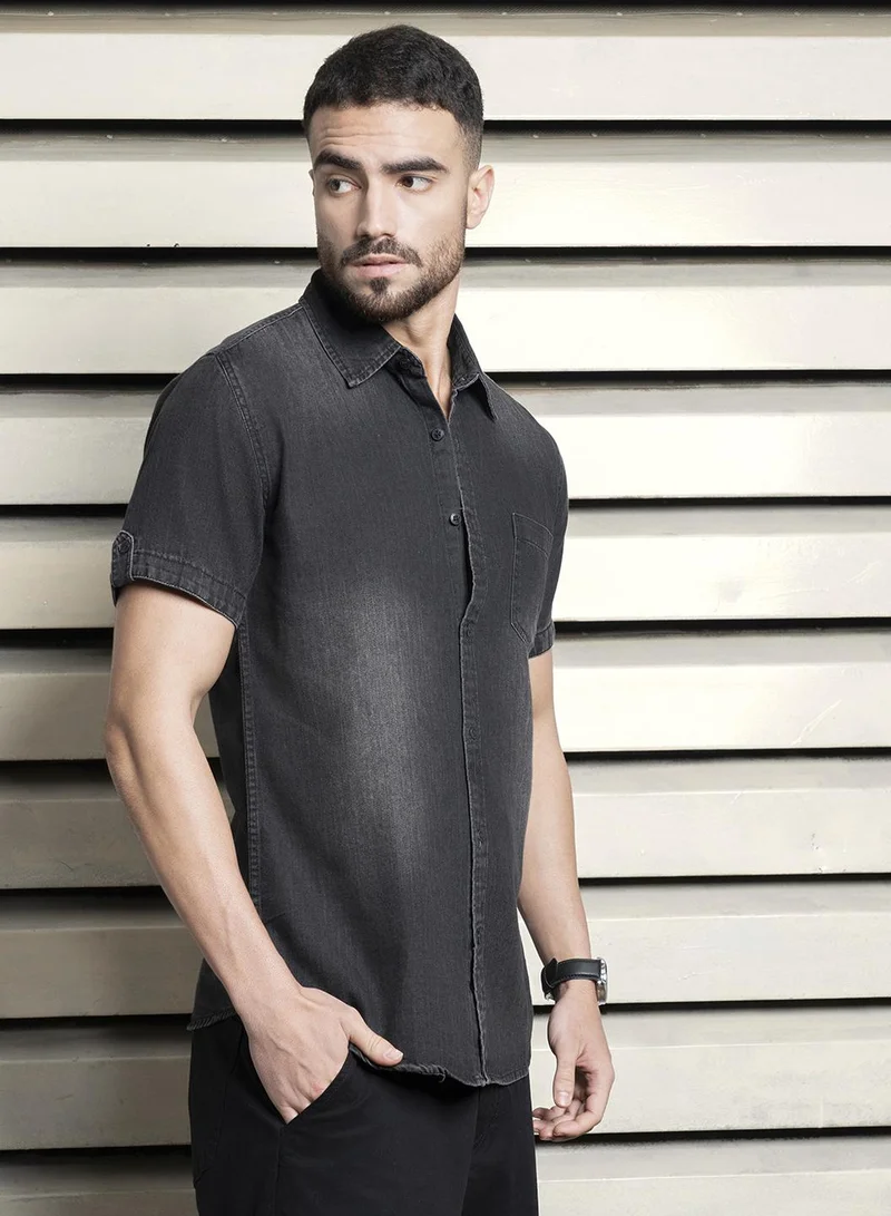 Men Printed Black Shirt