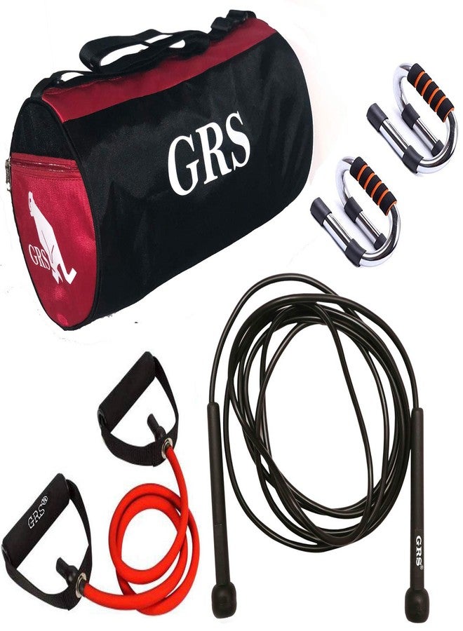 مجموعة GRS® Power_31 أنبوب مقاومة لتقوية العضلات، حقيبة رياضية للرجال والنساء (أحمر وأسود)، حامل تمارين الضغط من الفولاذ القوي وحبل قفز (أسود) (طقم) - Image 1