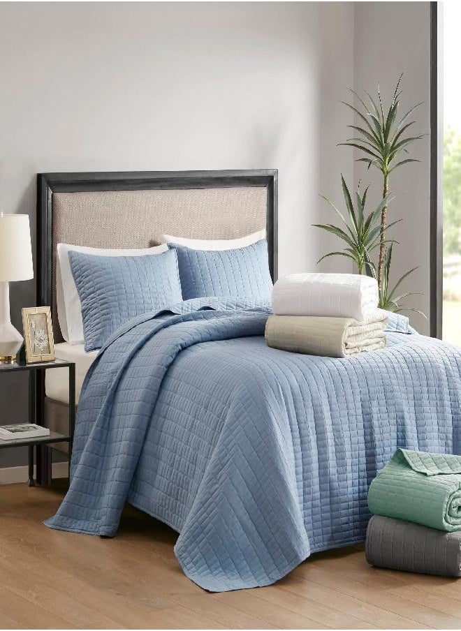 Comfort Spaces - Comfort Spaces Kienna Quilt Set-Luxury Double Sided Stitching Design All Season, Lightweight, Coverlet Bedspread Bedding, Matching Shams, Bedspread Queen (102"x118"), Blue - Image 1