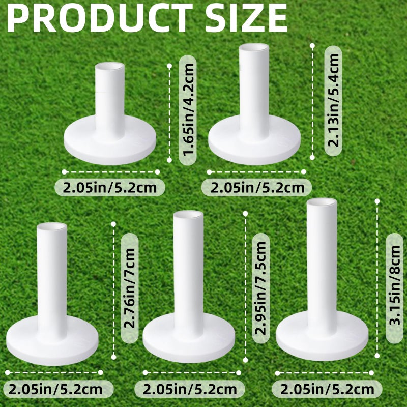 ZNBSIXP Rubber Golf Tees for Mats,Unbreakable Stable Driving Range Tees for Golf Simulator Practice Mats,5-Piece Mixed Size Set(White) - Image 2