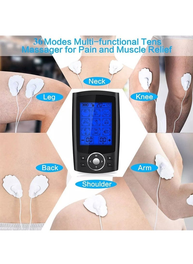 Dual Channel TENS EMS MASS Unit 36 Modes Muscle Stimulator for Pain Relief Therapy, Electronic Pulse Massager Muscle Massager with 10 Pads, Dust-Proof Drawstring Storage Bag, Fastening Cable Ties - Image 3