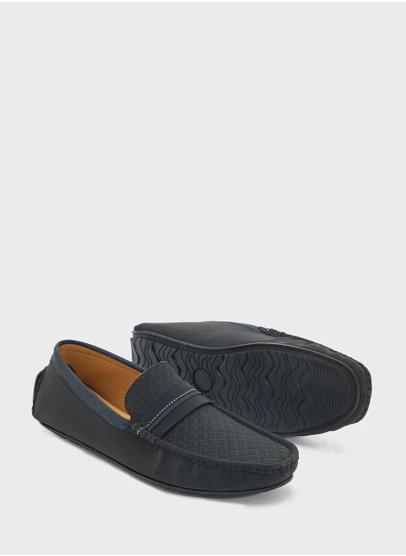 Robert Wood Saddle Detail Textuted Loafers