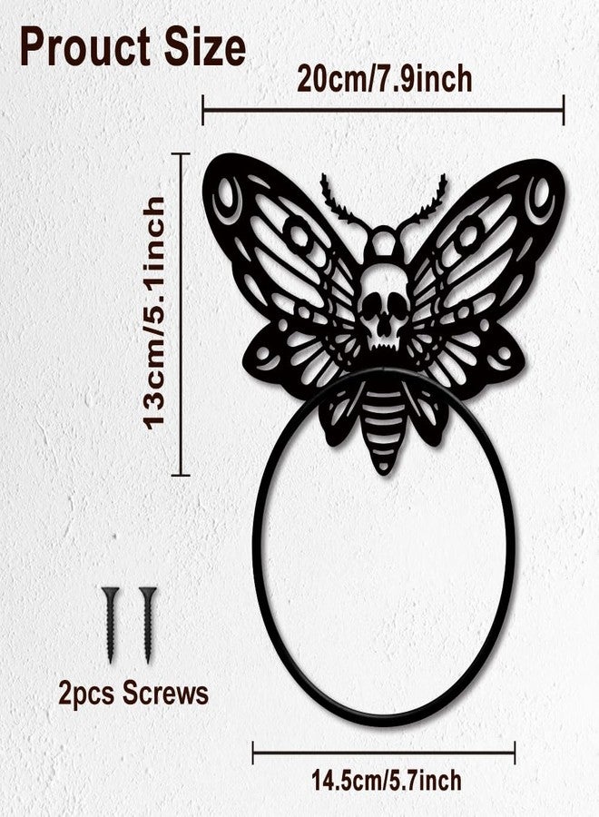 MAYJOYDIY Death Head Moth Metal Towel Ring Halloween Skeleton Insects Towel Holder Bath Towel Ring Black Art Towel Rack for Bathroom Kitchen Towel Hanger Home Decors Gift - Image 2