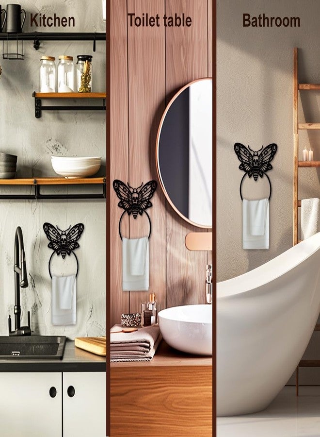 MAYJOYDIY Death Head Moth Metal Towel Ring Halloween Skeleton Insects Towel Holder Bath Towel Ring Black Art Towel Rack for Bathroom Kitchen Towel Hanger Home Decors Gift - Image 3