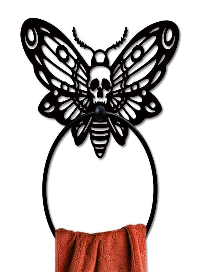 MAYJOYDIY Death Head Moth Metal Towel Ring Halloween Skeleton Insects Towel Holder Bath Towel Ring Black Art Towel Rack for Bathroom Kitchen Towel Hanger Home Decors Gift - Image 1
