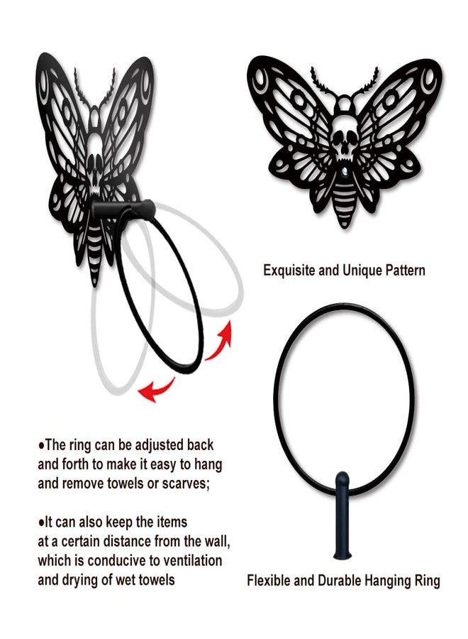 MAYJOYDIY Death Head Moth Metal Towel Ring Halloween Skeleton Insects Towel Holder Bath Towel Ring Black Art Towel Rack for Bathroom Kitchen Towel Hanger Home Decors Gift - Image 5