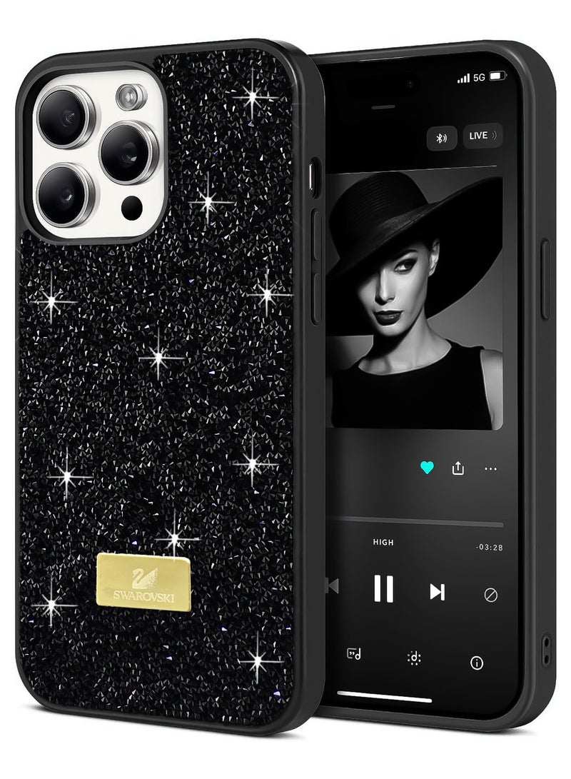 Glitter Back Case For Iphone 15 Pro Max Luxury Bling Glitter Design Back Cover for Girls Women Bumper Anti-Scratch Bumper Slim Shell Phone Case (Black)