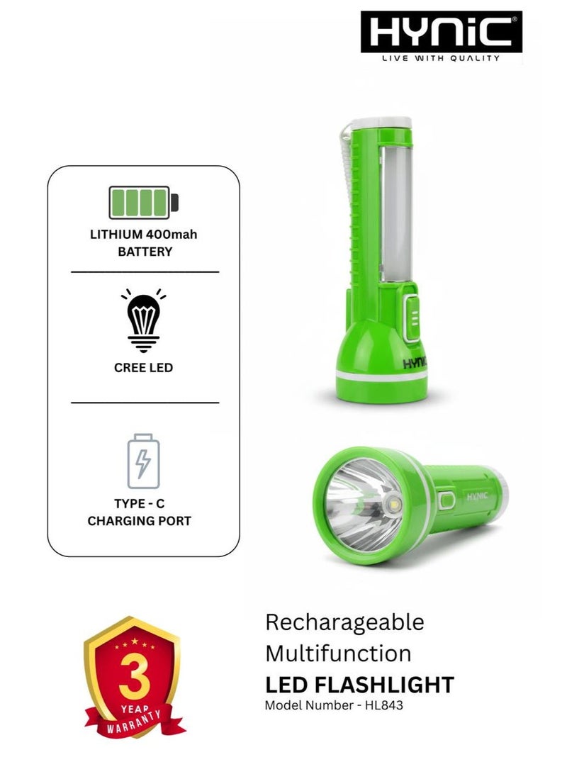 Hynic Rechargeable LED Emergency Lantern & Flashlight | 1W CREE LED Frontlight | 400mAh Lithium Battery | Type-C Fast Charging | Up to 4 Hours Backup Portable & Energy Efficient for Home | Camping and Power Outages - Image 1