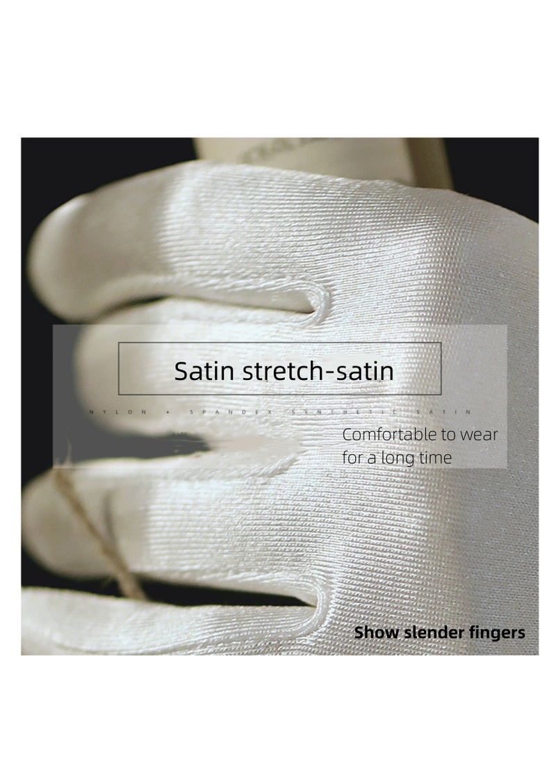 NOVOLAN Wedding Gloves Satin Gloves Finger Gloves Bridal Gloves Wedding Dress Satin Short Elegant Vintage Wedding Show Kimono Wedding Silk Gloves Evening Party Wedding Dinner Women Girls (Off white)  - Image 4