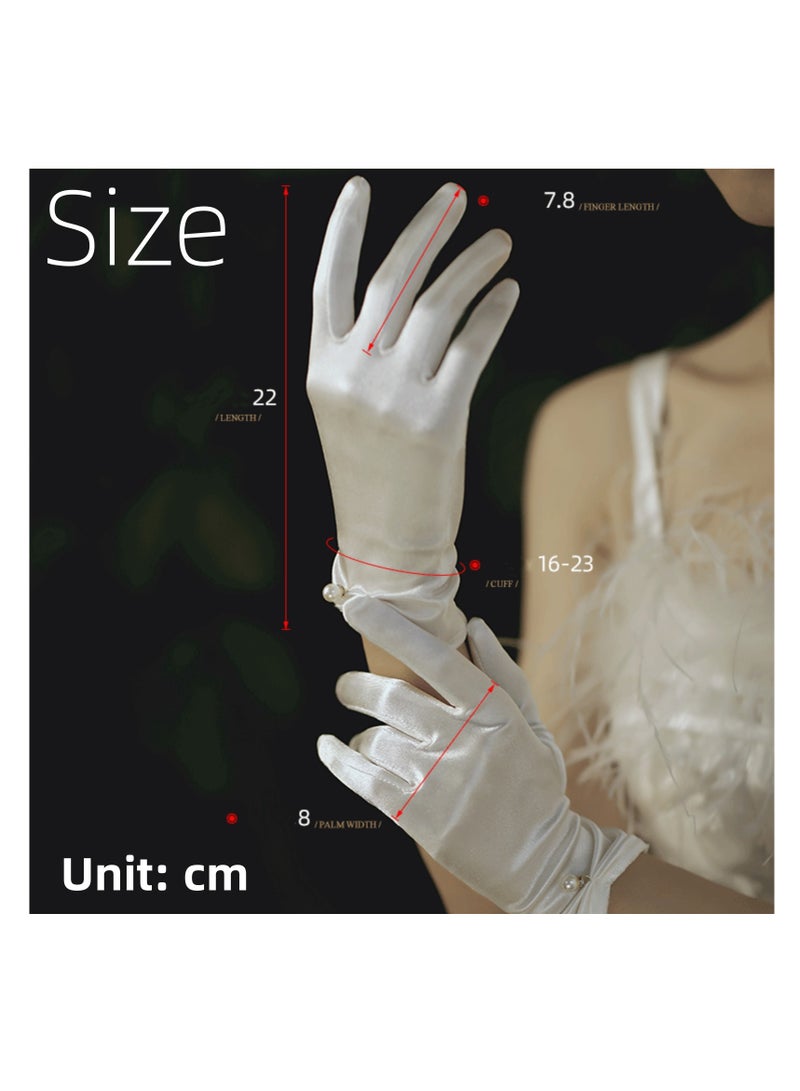 NOVOLAN Wedding Gloves Satin Gloves Finger Gloves Bridal Gloves Wedding Dress Satin Short Elegant Vintage Wedding Show Kimono Wedding Silk Gloves Evening Party Wedding Dinner Women Girls (Off white)  - Image 5