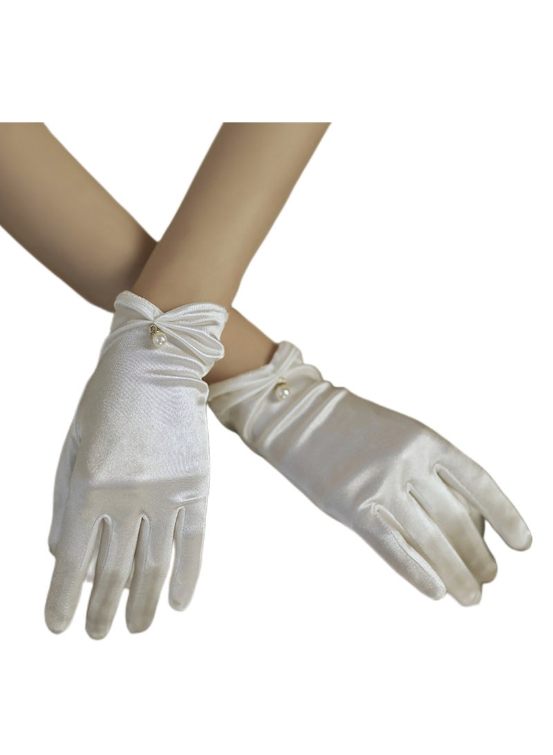 NOVOLAN Wedding Gloves Satin Gloves Finger Gloves Bridal Gloves Wedding Dress Satin Short Elegant Vintage Wedding Show Kimono Wedding Silk Gloves Evening Party Wedding Dinner Women Girls (Off white)  - Image 1