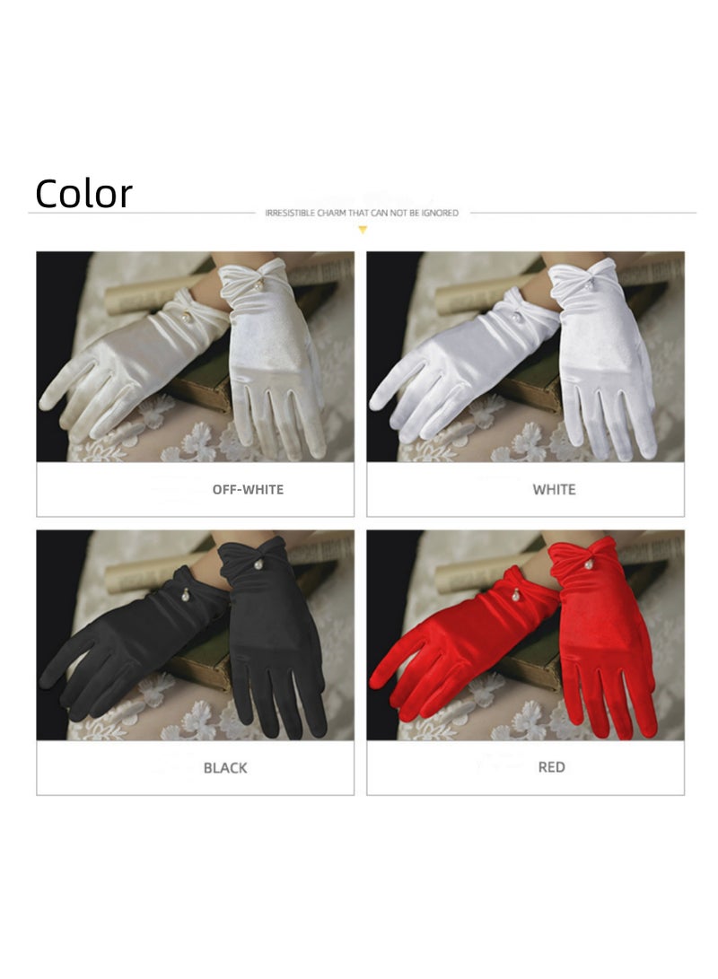 NOVOLAN Wedding Gloves Satin Gloves Finger Gloves Bridal Gloves Wedding Dress Satin Short Elegant Vintage Wedding Show Kimono Wedding Silk Gloves Evening Party Wedding Dinner Women Girls (Off white)  - Image 2