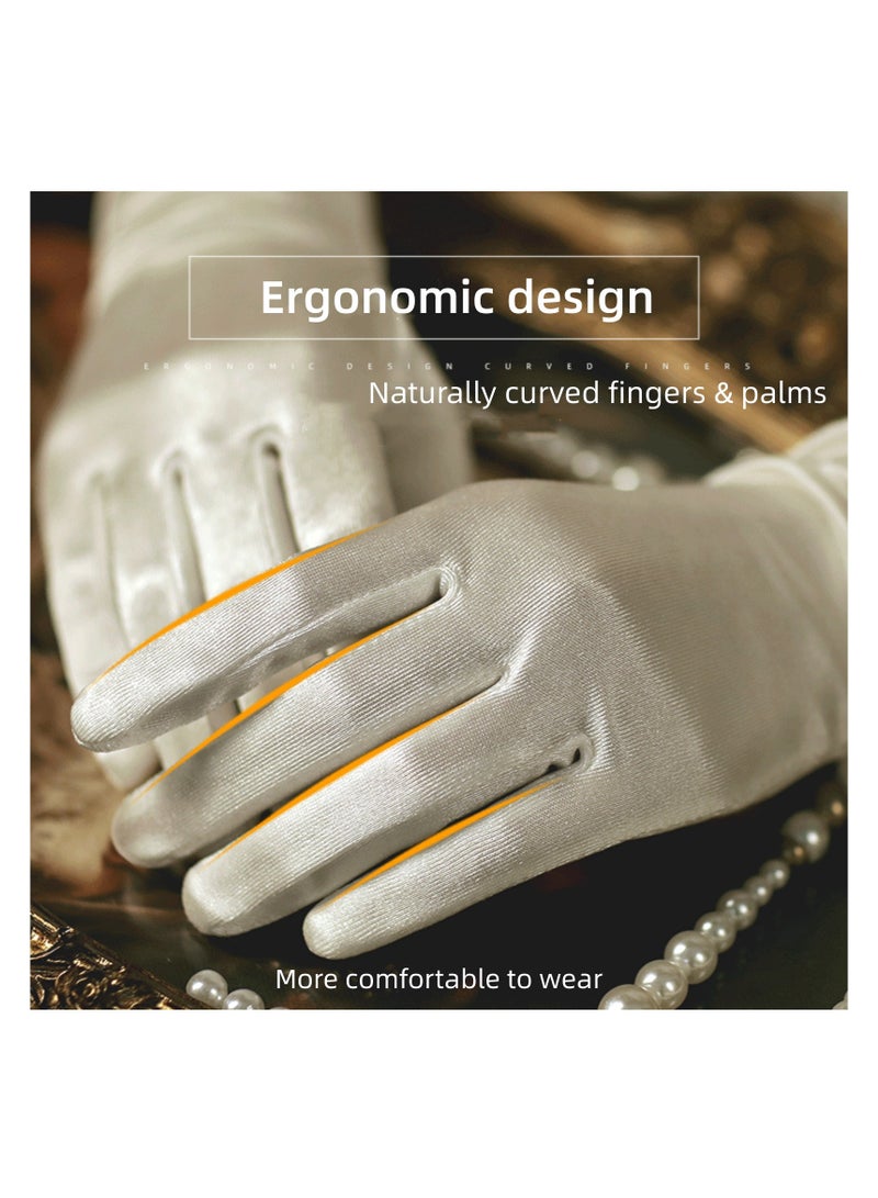 NOVOLAN Wedding Gloves Satin Gloves Finger Gloves Bridal Gloves Wedding Dress Satin Short Elegant Vintage Wedding Show Kimono Wedding Silk Gloves Evening Party Wedding Dinner Women Girls (Off white)  - Image 3