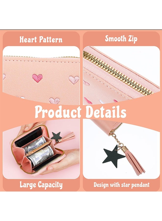 1 Pack Women's Small PU Leather Wallet Cute Tassel Zipper Star Pendant Embroidery Hearts Coins Pocket Waterproof Lightweight for Daily Use Party Travel Birthday Gift - Image 3
