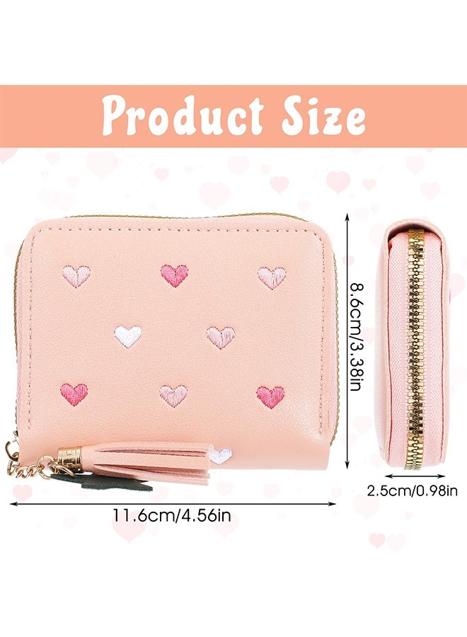 1 Pack Women's Small PU Leather Wallet Cute Tassel Zipper Star Pendant Embroidery Hearts Coins Pocket Waterproof Lightweight for Daily Use Party Travel Birthday Gift - Image 2
