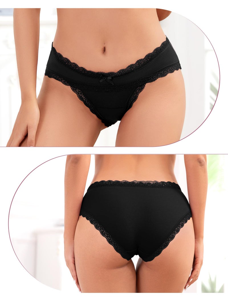 voenxe Women Underwear,Cotton Bikini Brief,Ladies Lace Soft Panties,Breathable Comfortable Undies,Stretch Hipster Multipack,5 Pack Panty XS-XXL - Image 2