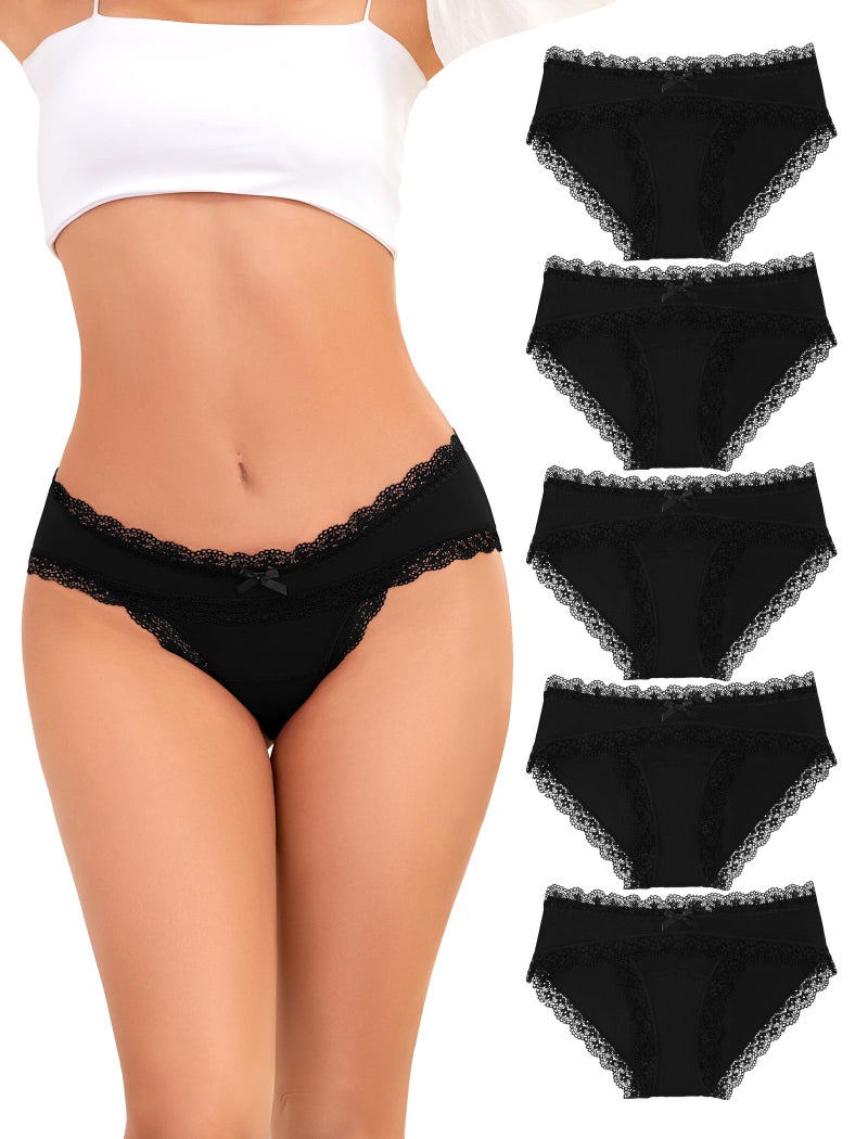 voenxe Women Underwear,Cotton Bikini Brief,Ladies Lace Soft Panties,Breathable Comfortable Undies,Stretch Hipster Multipack,5 Pack Panty XS-XXL - Image 1
