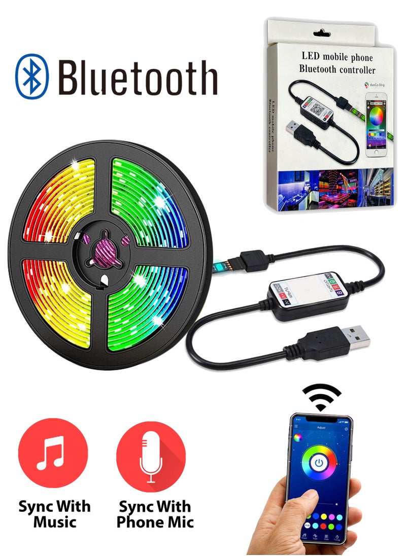 Toshionics 5M Flexible Smart Bluetooth RGB LED Strip Light Sync to Music Lighting for Home Decor Kitchen Bedroom Car Bike Hotel Outdoor Bar Parties Garden Desktop Decoration Mobile App Control USB Powered  - Image 1