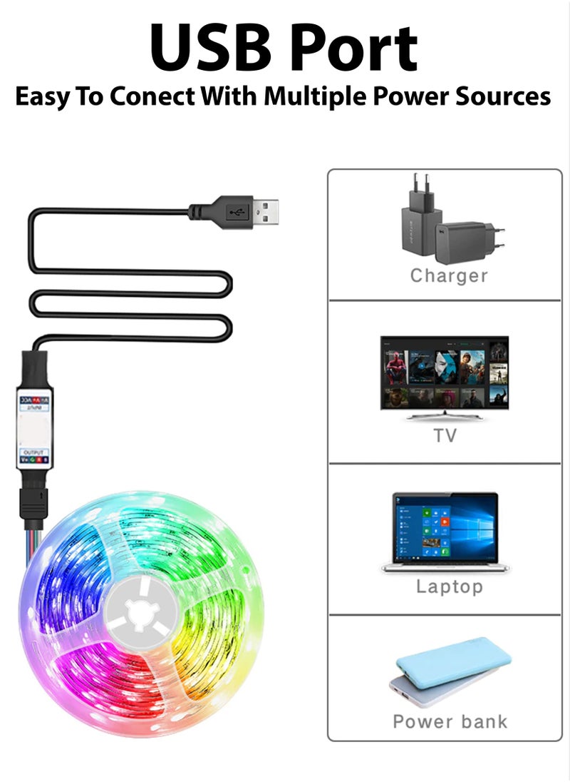 Toshionics 5M Flexible Smart Bluetooth RGB LED Strip Light Sync to Music Lighting for Home Decor Kitchen Bedroom Car Bike Hotel Outdoor Bar Parties Garden Desktop Decoration Mobile App Control USB Powered  - Image 2