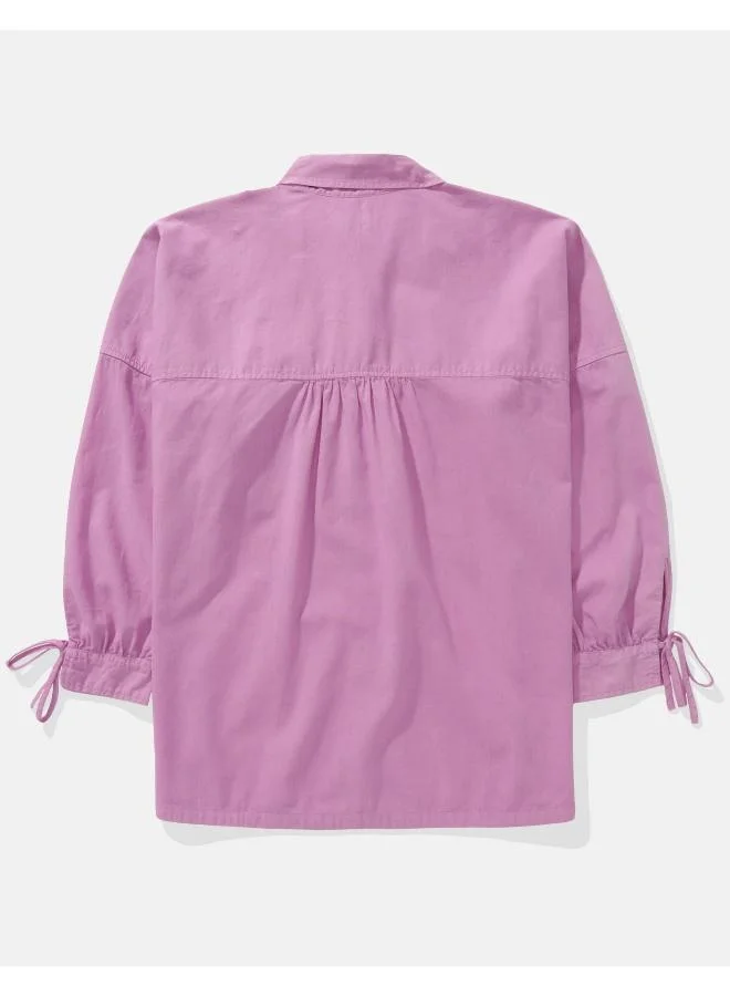 American Eagle AE Go Big Linen-Blend Oversized Tie Sleeve Shirt