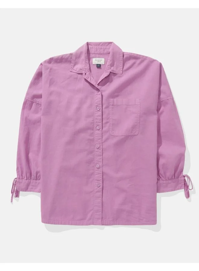 American Eagle AE Go Big Linen-Blend Oversized Tie Sleeve Shirt