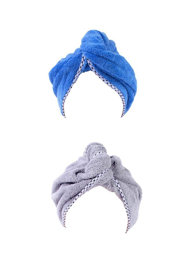 NIBEMINENT 2-Piece Plush Soft Fleece Hair Turban Towel Blue - Image 1
