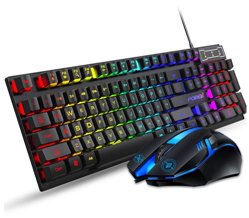 Forev RGB Gaming Keyboard and Mouse Set Mechanical Feel 104 Keys Transparent Keycap Keyboard Wired Mouse for Gaming and Office Use - Image 1