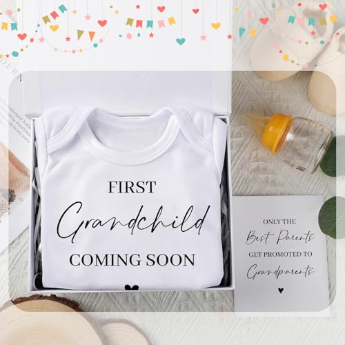 Shyyween 4 Pcs Pregnancy Announcement for Grandparents, First Grandchild Coming Soon Baby Bodysuit, Grandparents Pregnancy Reveal Card Baby Reveal Gift Box Baby Announcement Gifts Set for Grandparents - Image 3