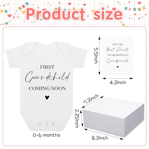 Shyyween 4 Pcs Pregnancy Announcement for Grandparents, First Grandchild Coming Soon Baby Bodysuit, Grandparents Pregnancy Reveal Card Baby Reveal Gift Box Baby Announcement Gifts Set for Grandparents - Image 2