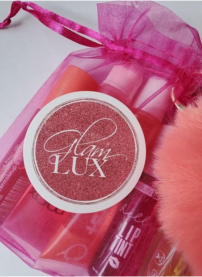 Glam Lux mystery bundle lip loss set of 4 lip gloss, lip stains, lippies, lipstick, lip polish girls/women lip gloss gift sets & pompom keychain  - Image 3