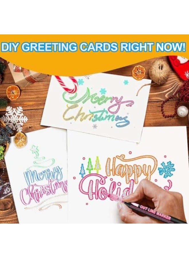 Double Line Outline Markers 12 Colors Super Squiggles Glitter Self Outline Metallic, Doodle Shimmer Drawing Pens for Christmas Greeting Card, Birthday Gift, DIY Art Crafts - Image 4