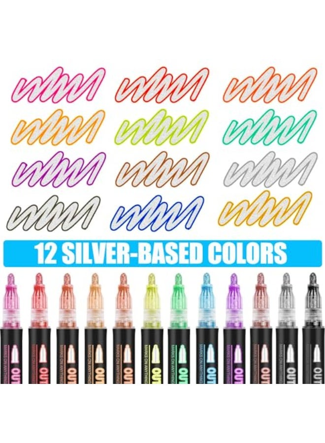 Double Line Outline Markers 12 Colors Super Squiggles Glitter Self Outline Metallic, Doodle Shimmer Drawing Pens for Christmas Greeting Card, Birthday Gift, DIY Art Crafts - Image 2