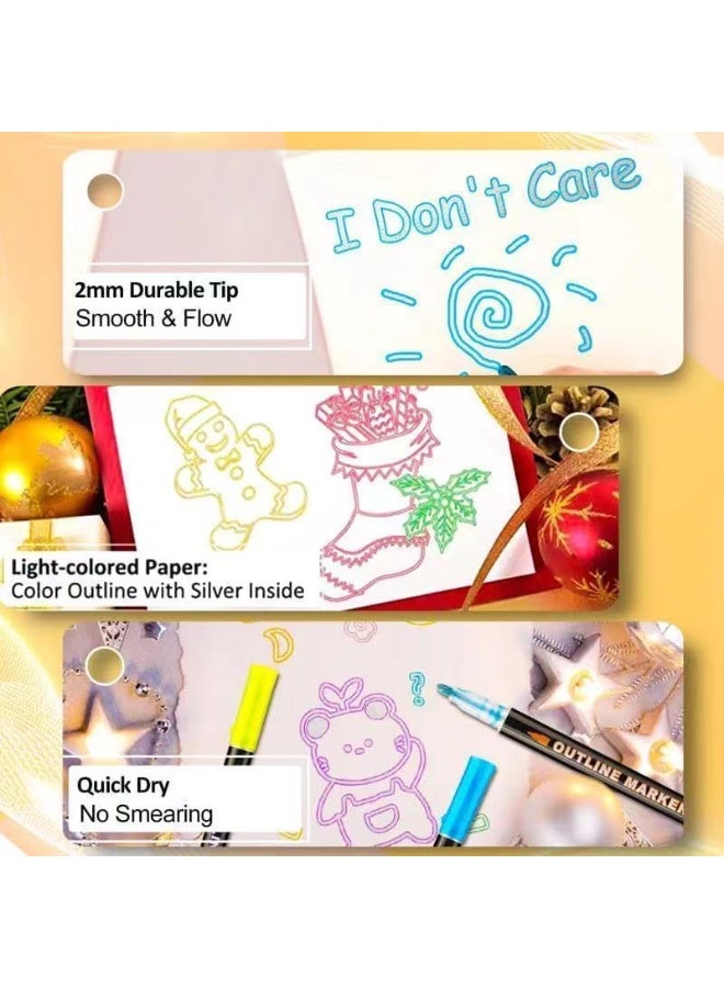 Double Line Outline Markers 12 Colors Super Squiggles Glitter Self Outline Metallic, Doodle Shimmer Drawing Pens for Christmas Greeting Card, Birthday Gift, DIY Art Crafts - Image 3